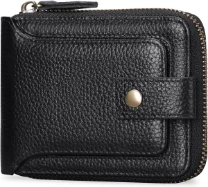 GOIACII Zipper Wallet for Men Genuine Leather RFID Blocking Mens Wallet with Zipper Coin Pocket ID Window Zipper Wallets Large Capacity