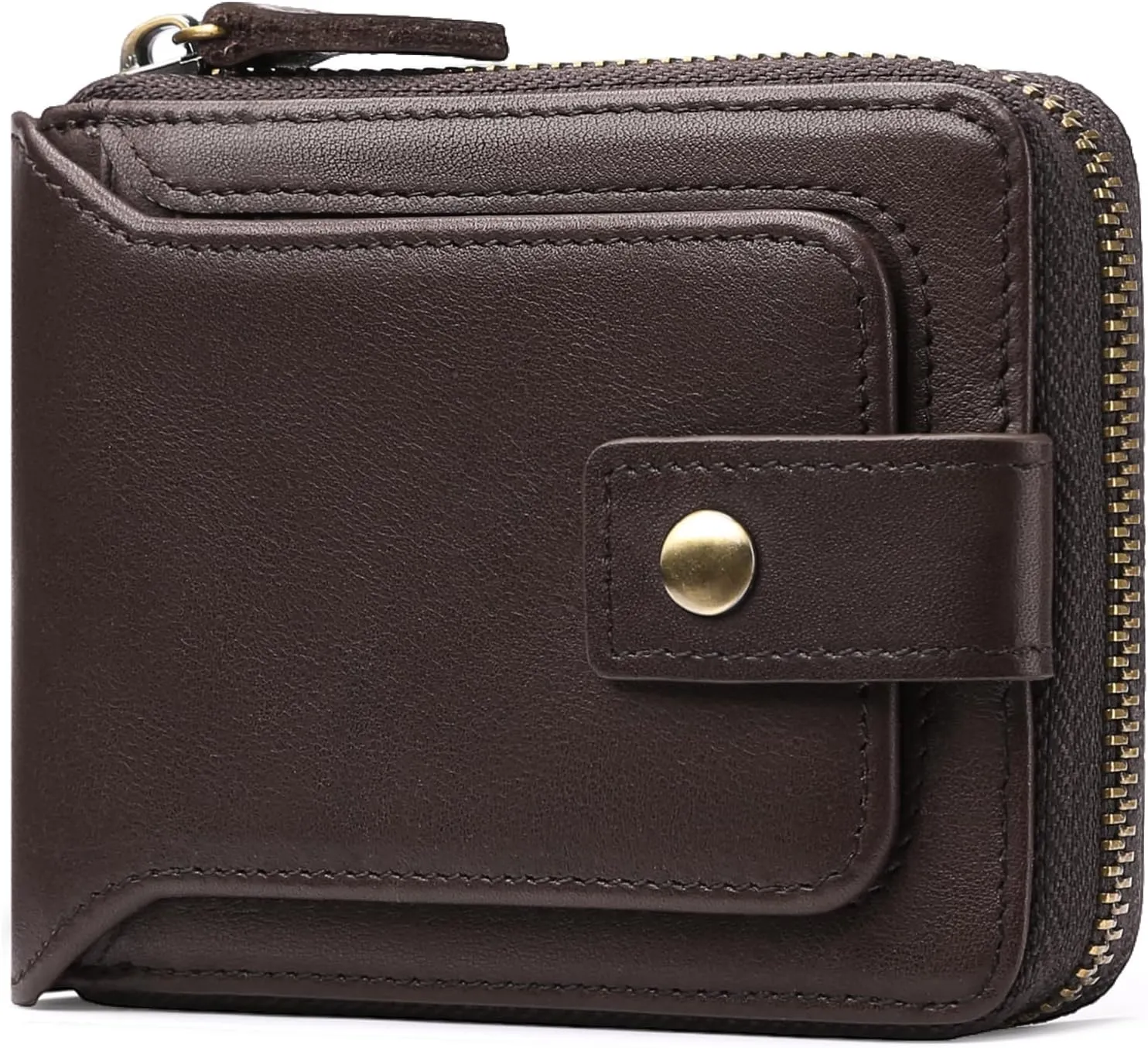 GOIACII Zipper Wallet for Men Genuine Leather RFID Blocking Mens Wallet with Zipper Coin Pocket ID Window Zipper Wallets Large Capacity