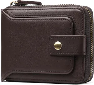 GOIACII Zipper Wallet for Men Genuine Leather RFID Blocking Mens Wallet with Zipper Coin Pocket ID Window Zipper Wallets Large Capacity