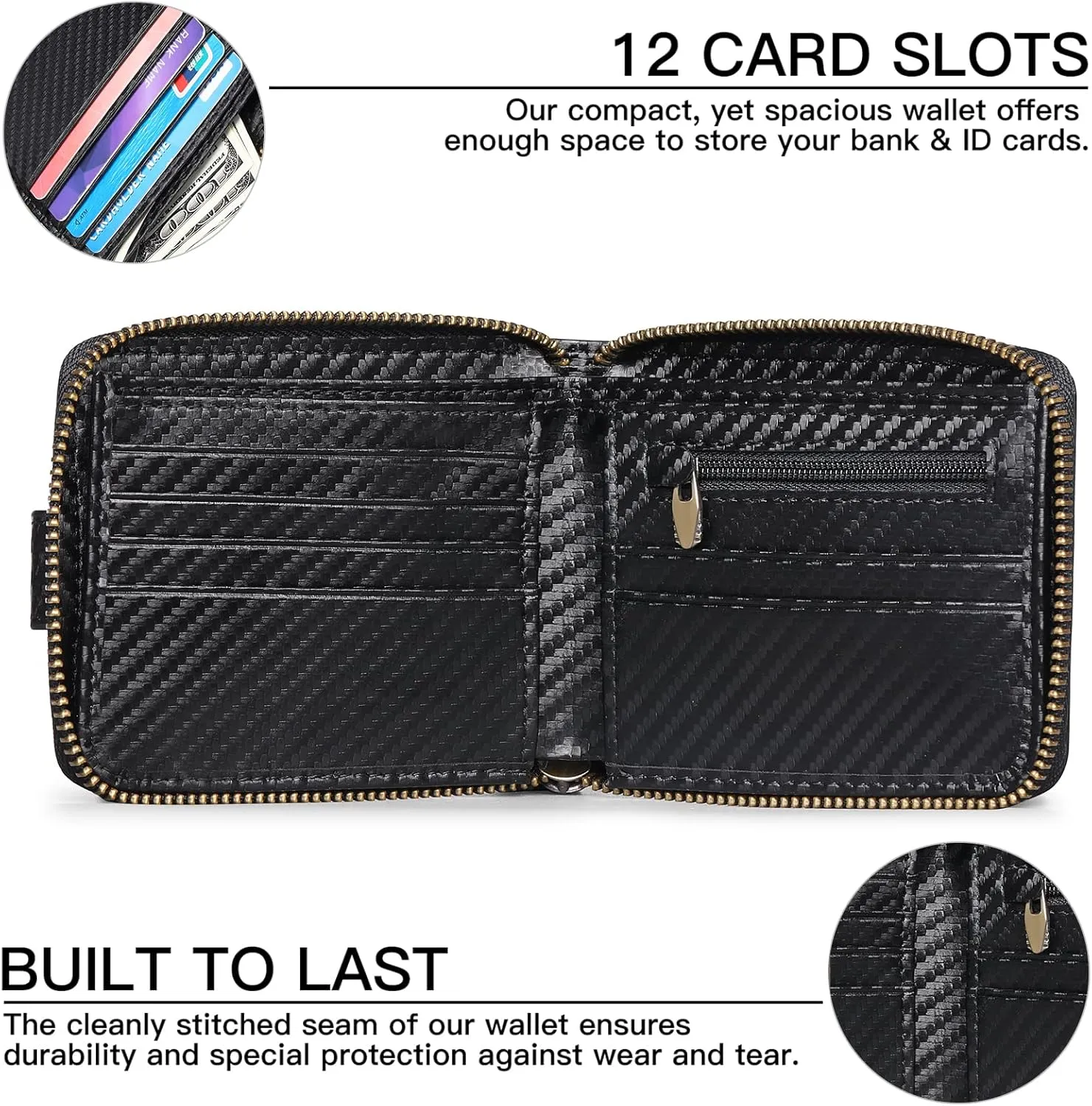 GOIACII Zipper Wallet for Men Genuine Leather RFID Blocking Mens Wallet with Zipper Coin Pocket ID Window Zipper Wallets Large Capacity