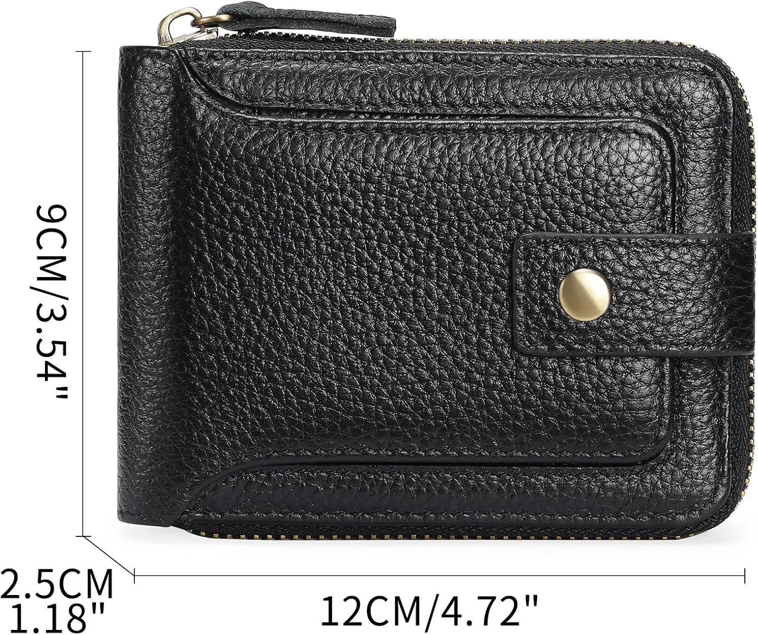 GOIACII Zipper Wallet for Men Genuine Leather RFID Blocking Mens Wallet with Zipper Coin Pocket ID Window Zipper Wallets Large Capacity