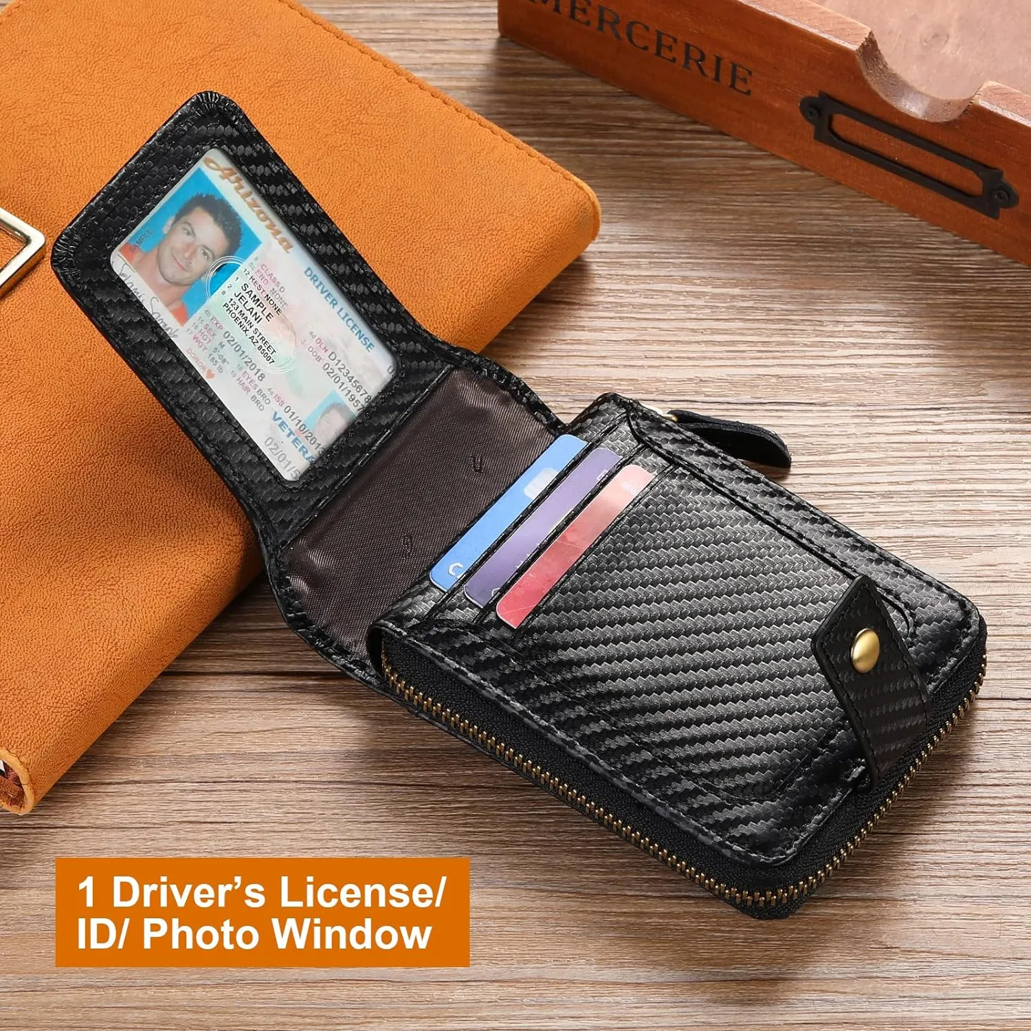 GOIACII Zipper Wallet for Men Genuine Leather RFID Blocking Mens Wallet with Zipper Coin Pocket ID Window Zipper Wallets Large Capacity