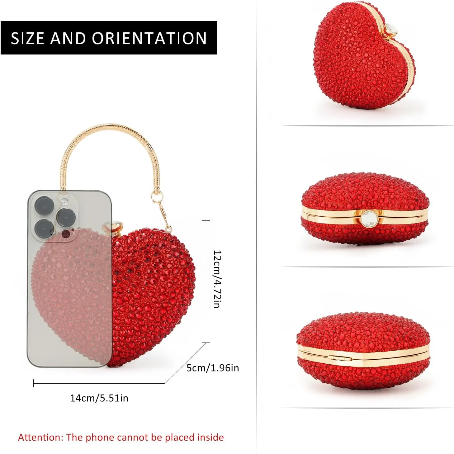 GOKTOW Mini Heart Shaped Purse,Valentines Purses and Handbags,Rhinestone Evening Purse Clutch for Womens