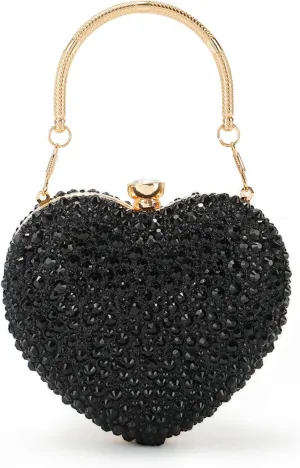 GOKTOW Mini Heart Shaped Purse,Valentines Purses and Handbags,Rhinestone Evening Purse Clutch for Womens