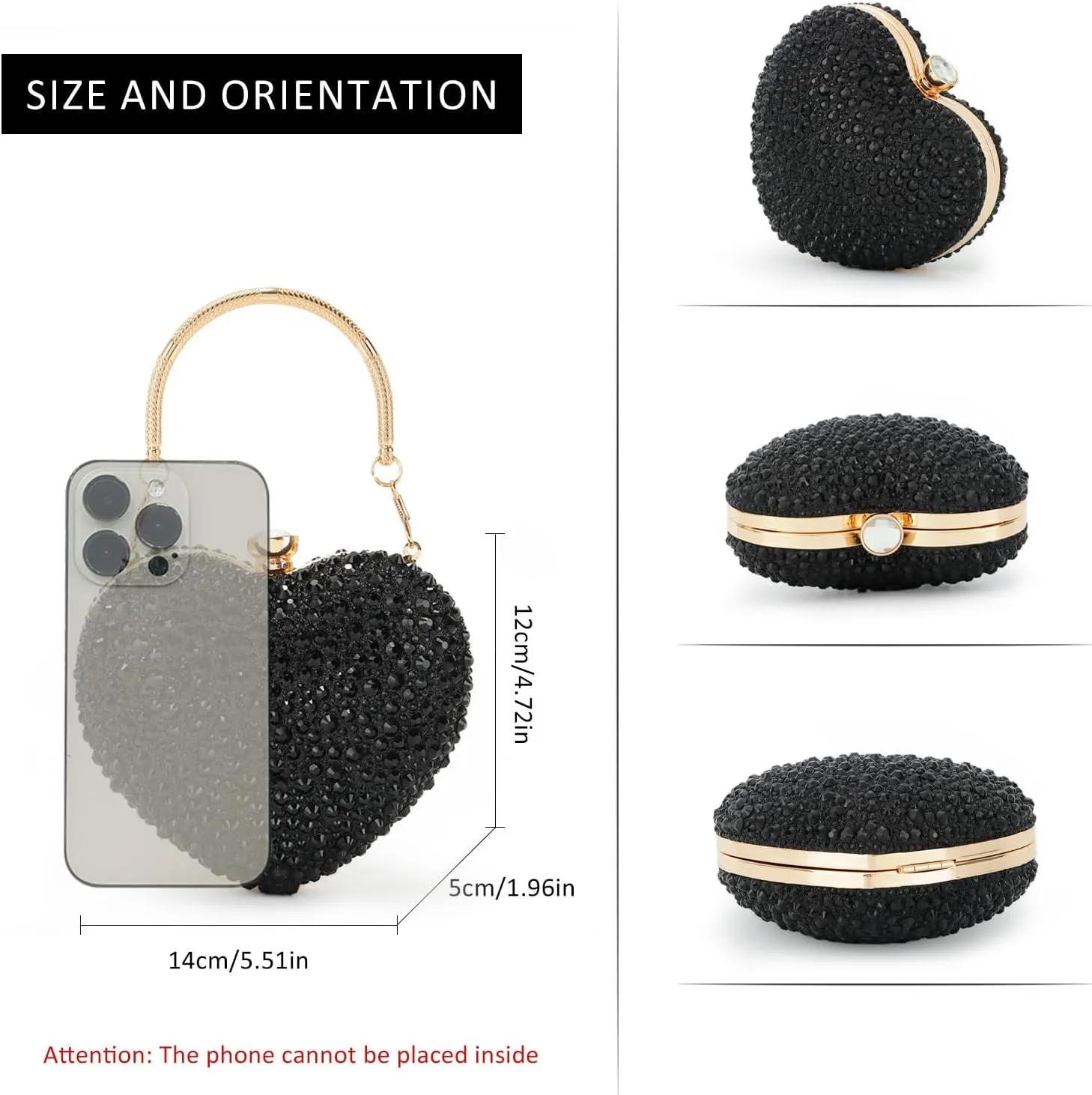 GOKTOW Mini Heart Shaped Purse,Valentines Purses and Handbags,Rhinestone Evening Purse Clutch for Womens