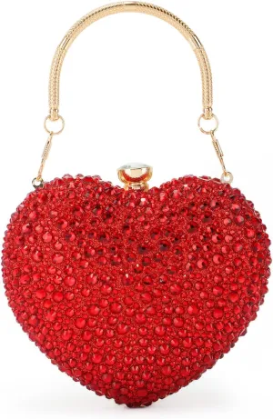 GOKTOW Mini Heart Shaped Purse,Valentines Purses and Handbags,Rhinestone Evening Purse Clutch for Womens