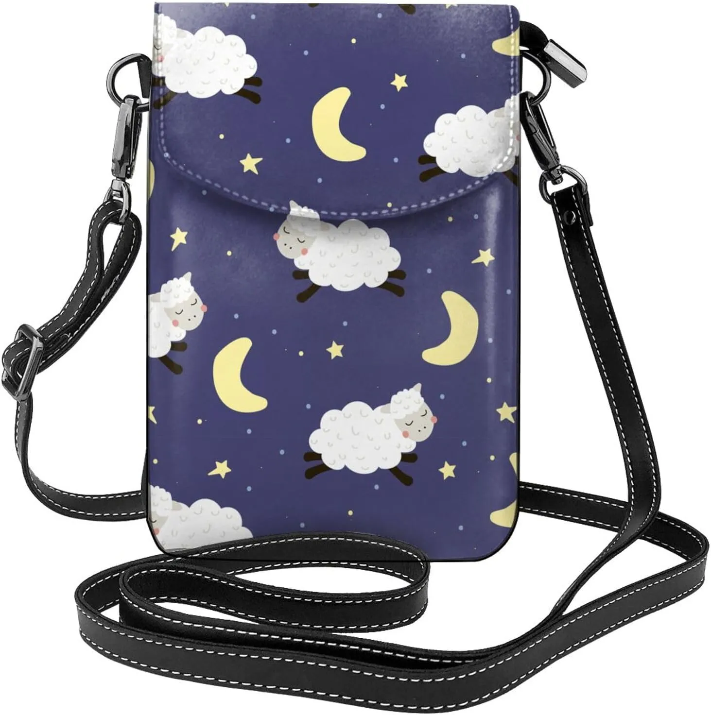 Goodnight Sheep Small Crossbody Bags for Women Travel Cell Phone Pouch PU Leather Cross Body Bag Adjustable Shoulder Strap Phone Purses Lightweight Wallet Purse with Credit Card Slots