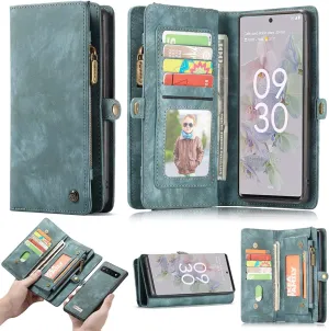 Google Pixel 9 Pro XL Leather Detachable Wallet Zipper Case with 11 Card Slots Holder Magnetic Case for Pixel 9 Pro XL Flip Wallet Handle Wrist Strap Man Woman Pocket Handbag (Blue)