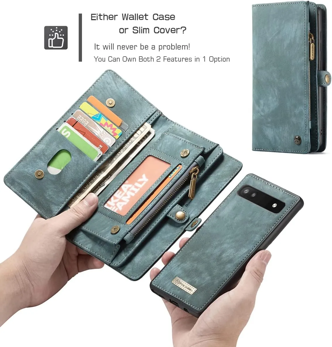 Google Pixel 9 Pro XL Leather Detachable Wallet Zipper Case with 11 Card Slots Holder Magnetic Case for Pixel 9 Pro XL Flip Wallet Handle Wrist Strap Man Woman Pocket Handbag (Blue)