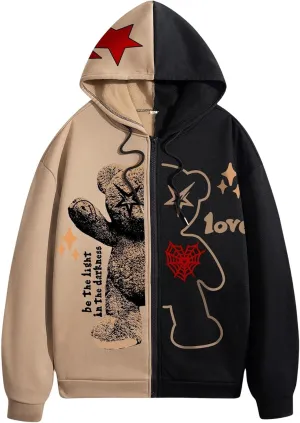 GORGLITTER Y2k Zip Up Hoodies for Men Graphic Sweatshirts long Sleeve Designer Hoodies Pullover Streetwear