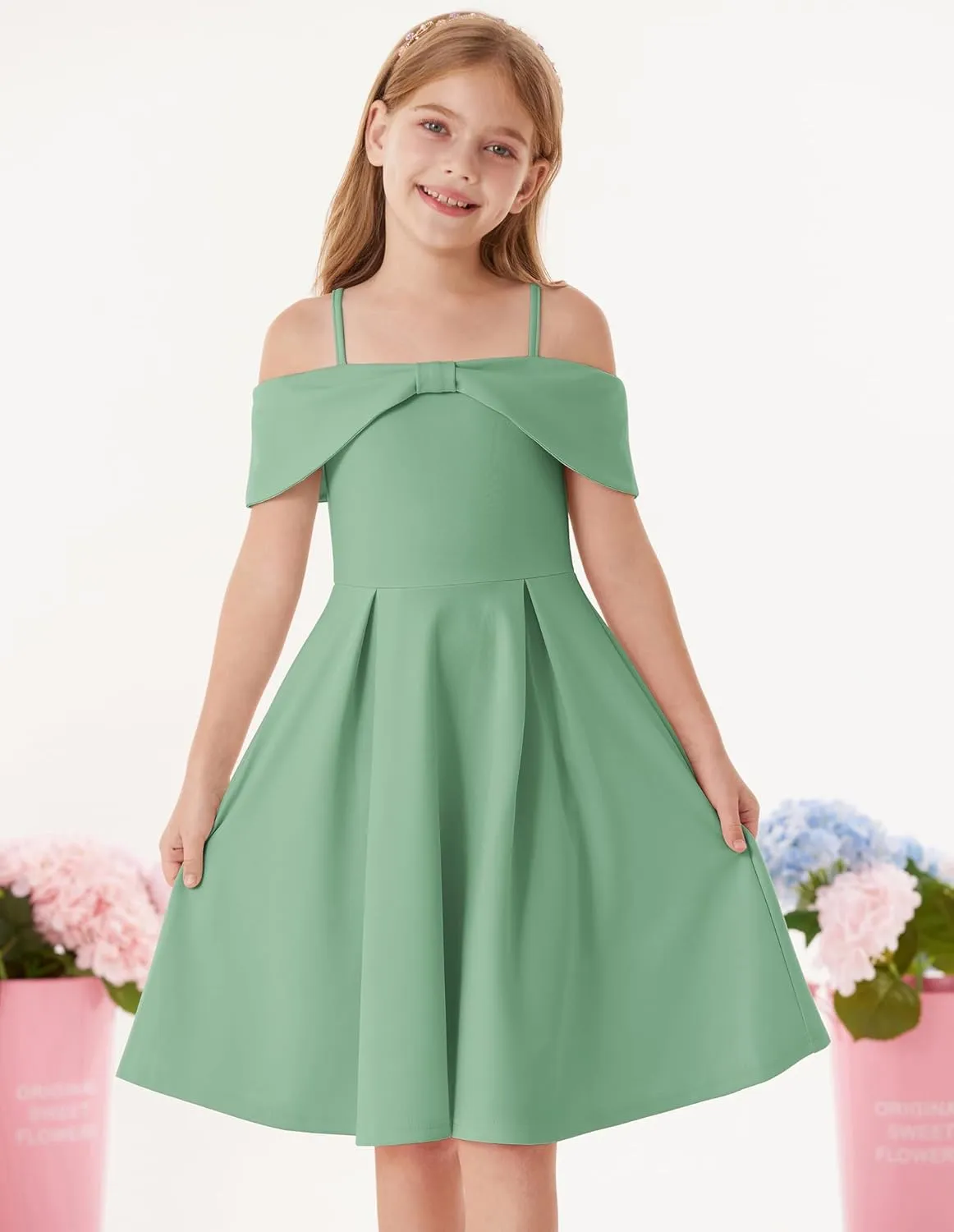 GRACE KARIN Girls Elegant Dress Off Shoulder A-Line Casual Party Dresses for 6-14 Years