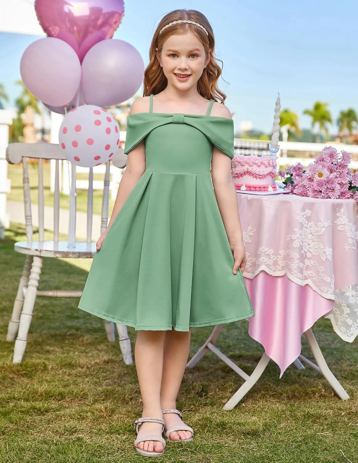GRACE KARIN Girls Elegant Dress Off Shoulder A-Line Casual Party Dresses for 6-14 Years
