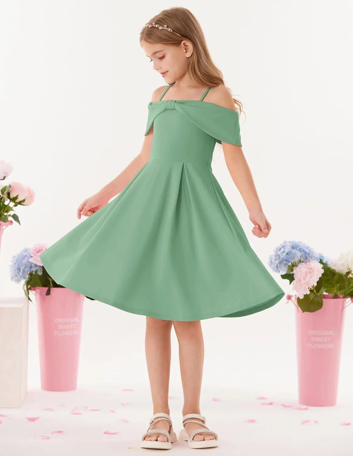GRACE KARIN Girls Elegant Dress Off Shoulder A-Line Casual Party Dresses for 6-14 Years