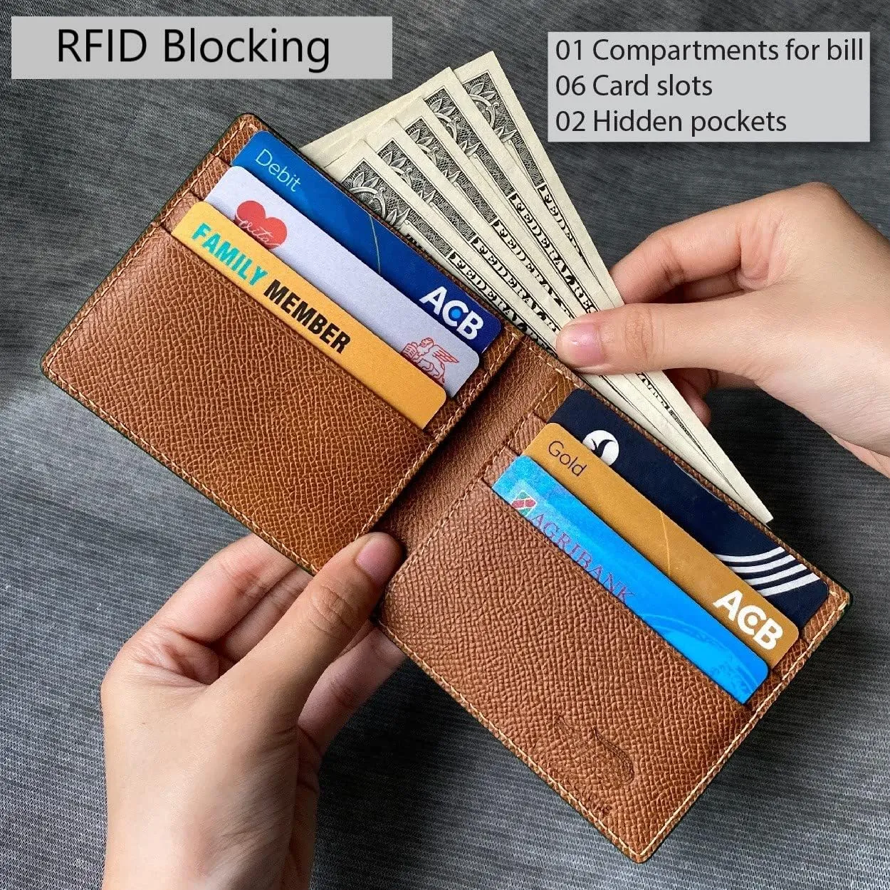 Green Leather Slim AIIigator Bifold Wallet Gift Men Hand Stitching Luxury Large Capacity Credit Card Holder Premium Security Wallet RFID Blocking Anti AIIigator Theft Handmade By Vietnamese VINAM-87