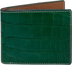 Green Leather Slim AIIigator Bifold Wallet Gift Men Hand Stitching Luxury Large Capacity Credit Card Holder Premium Security Wallet RFID Blocking Anti AIIigator Theft Handmade By Vietnamese VINAM-87