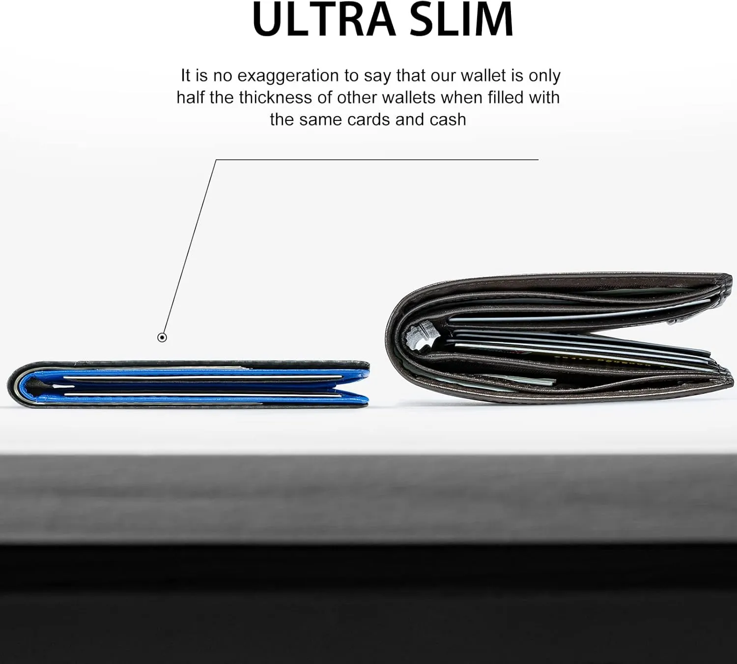 GSOIAX Mens Slim Wallet for Men Minimalist Genuine Leather Carbon Fiber Rfid Blocking Bifold Credit Card Holder With Gift Box (Blue and Carbon Black)