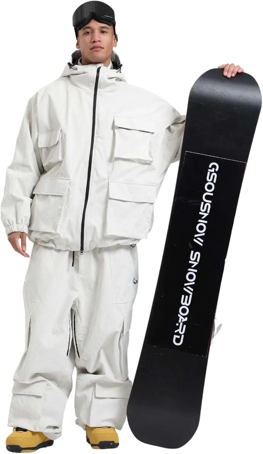 GSOU SNOW Womens Mens Baggy Snowboard Jacket Cargo Ski Cloth Multi-Pockets Warm Waterproof Windproof Mountain