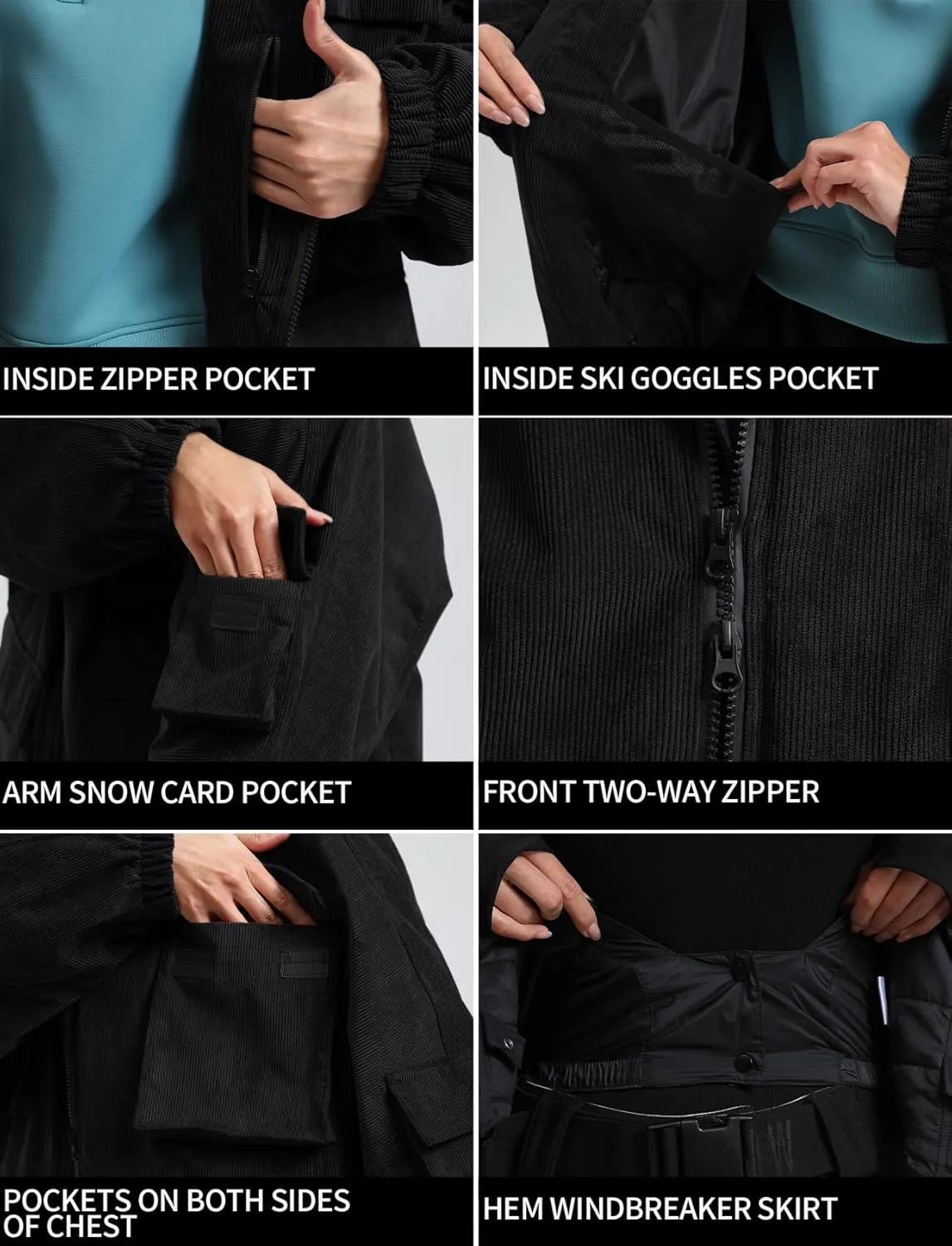 GSOU SNOW Womens Mens Baggy Snowboard Jacket Cargo Ski Cloth Multi-Pockets Warm Waterproof Windproof Mountain