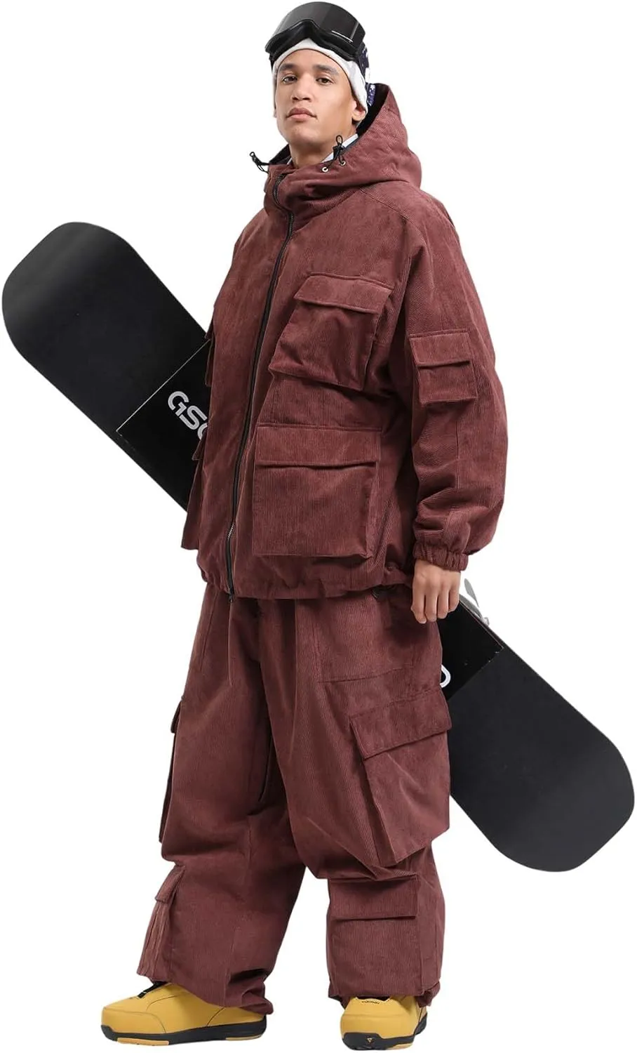GSOU SNOW Womens Mens Baggy Snowboard Jacket Cargo Ski Cloth Multi-Pockets Warm Waterproof Windproof Mountain