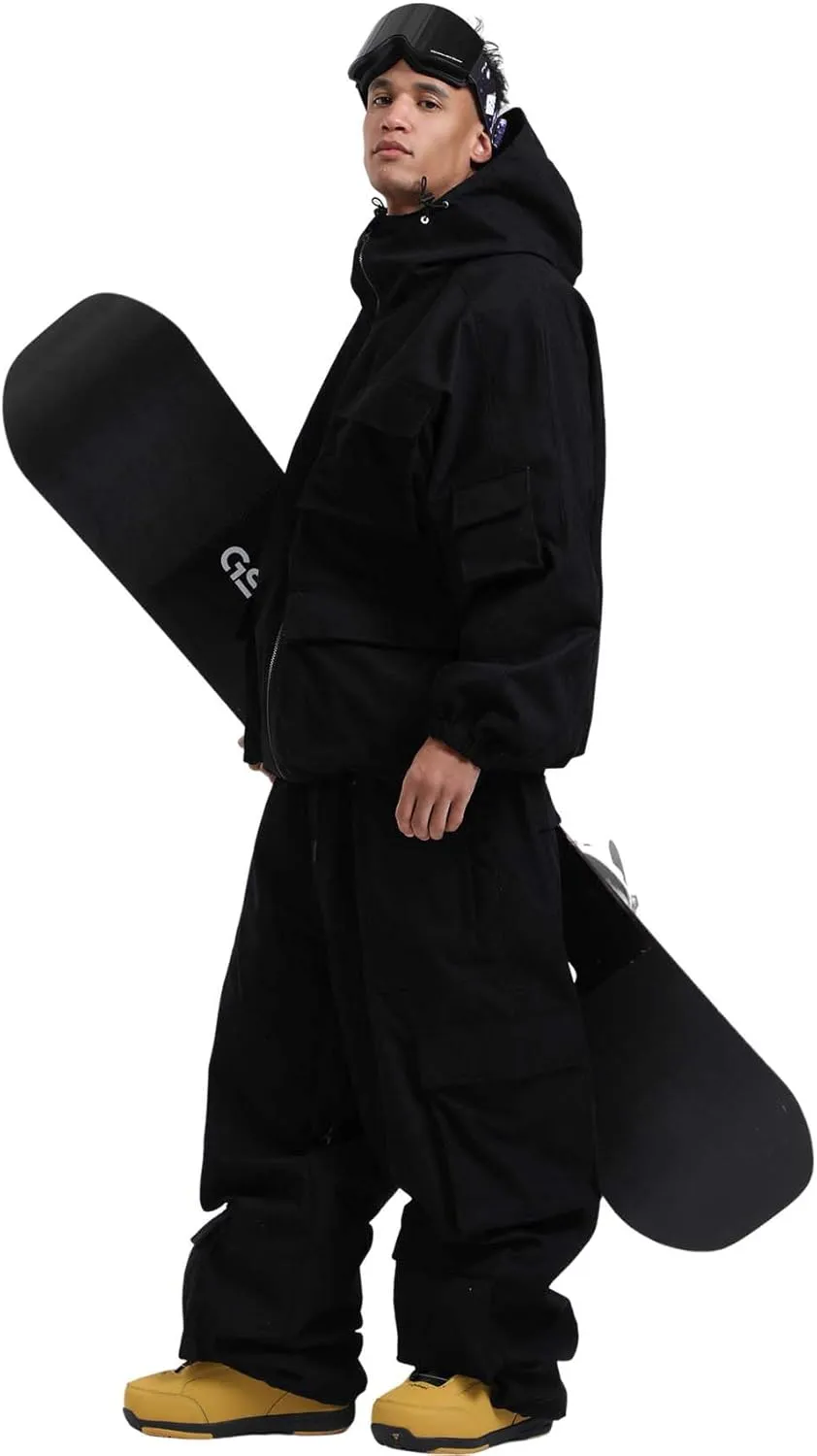 GSOU SNOW Womens Mens Baggy Snowboard Jacket Cargo Ski Cloth Multi-Pockets Warm Waterproof Windproof Mountain