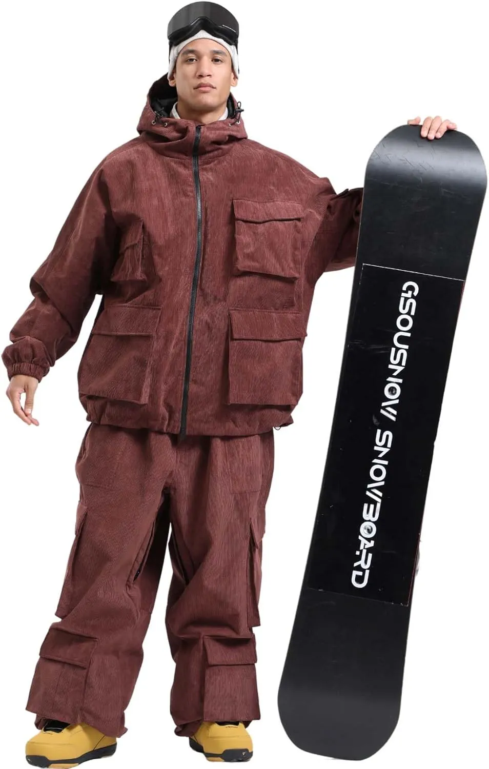 GSOU SNOW Womens Mens Baggy Snowboard Jacket Cargo Ski Cloth Multi-Pockets Warm Waterproof Windproof Mountain