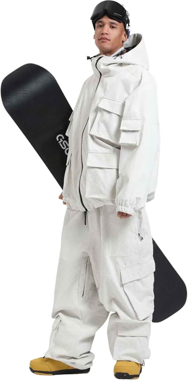 GSOU SNOW Womens Mens Baggy Snowboard Jacket Cargo Ski Cloth Multi-Pockets Warm Waterproof Windproof Mountain