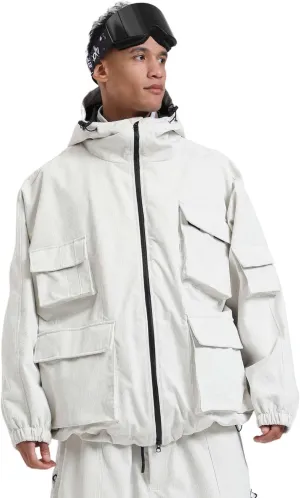 GSOU SNOW Womens Mens Baggy Snowboard Jacket Cargo Ski Cloth Multi-Pockets Warm Waterproof Windproof Mountain