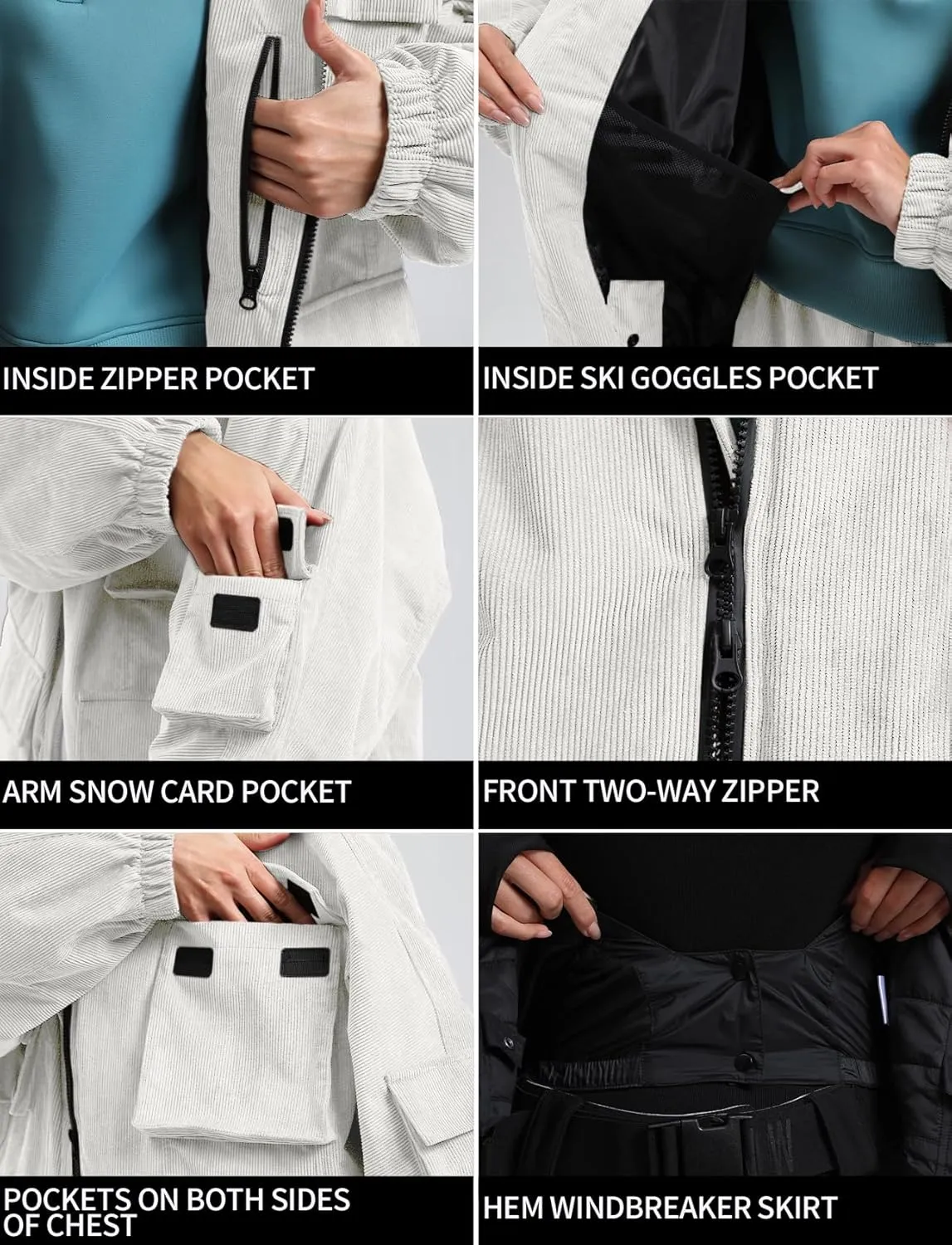 GSOU SNOW Womens Mens Baggy Snowboard Jacket Cargo Ski Cloth Multi-Pockets Warm Waterproof Windproof Mountain