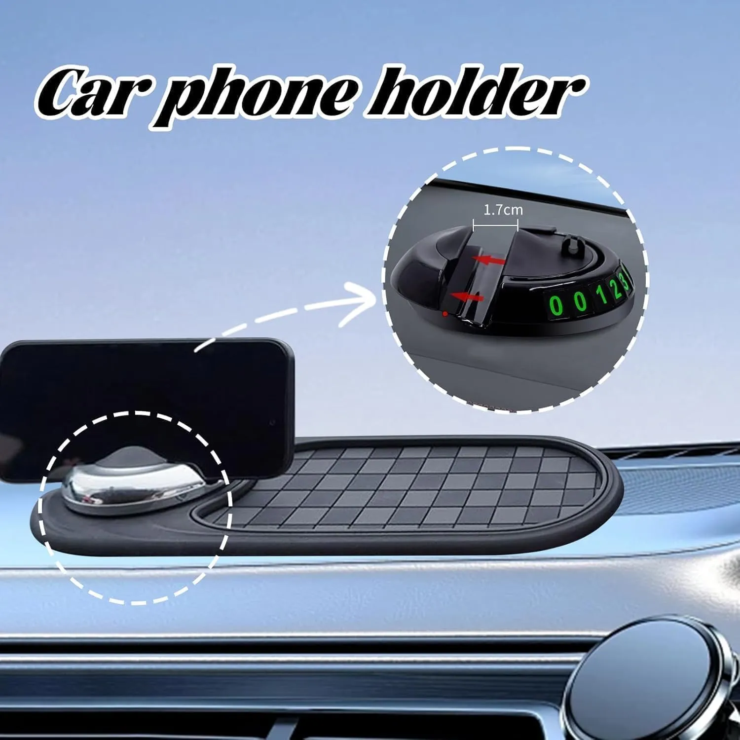 Guideline Multifunction Car Anti-Slip Mat, Guideline Phone Holder, Dashboard Tray Decorations Sticky Pad, Multifunctional Vehicle Mounted Anti Slip Mat with Temporary Parking Numbe (Brown-Black)
