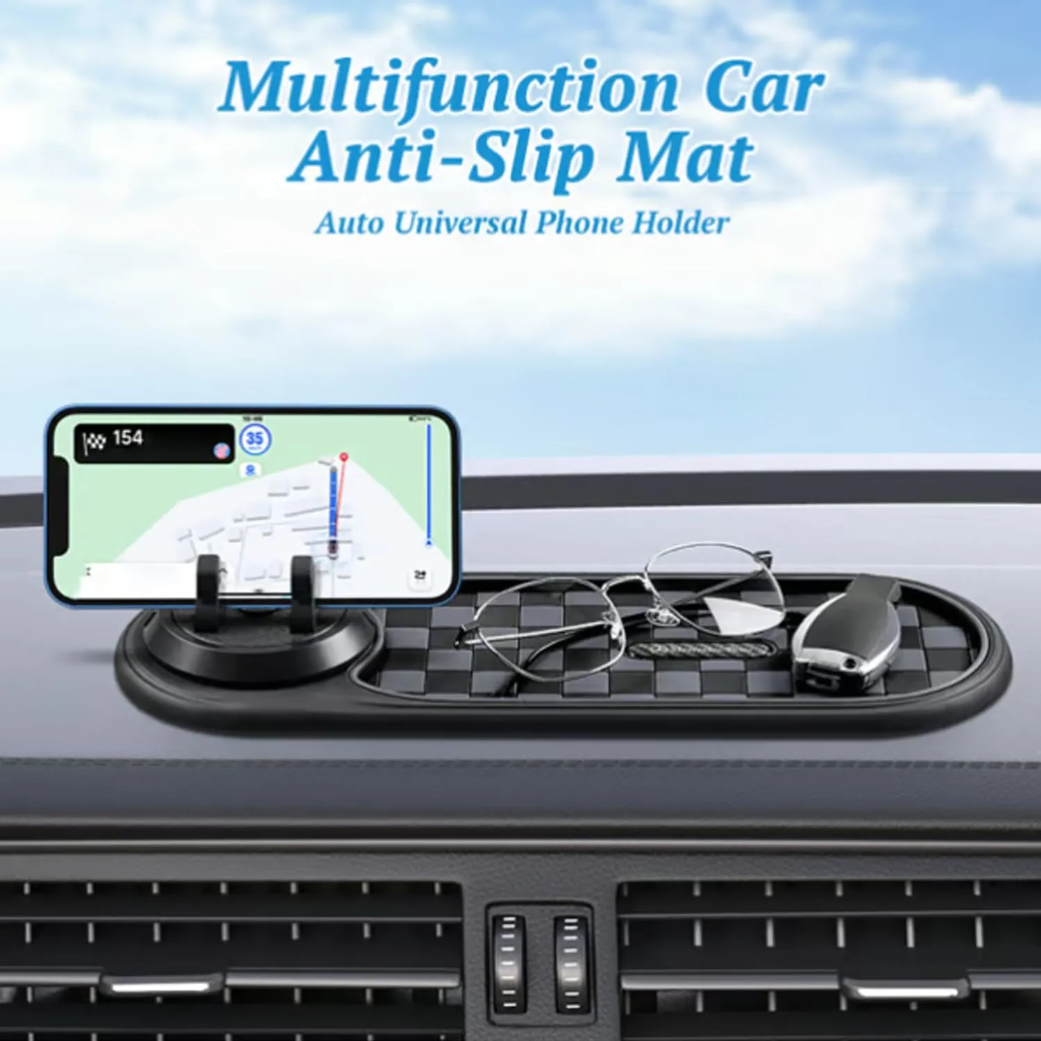 Guideline Multifunction Car Anti-Slip Mat, Guideline Phone Holder, Dashboard Tray Decorations Sticky Pad, Multifunctional Vehicle Mounted Anti Slip Mat with Temporary Parking Numbe (Brown-Black)