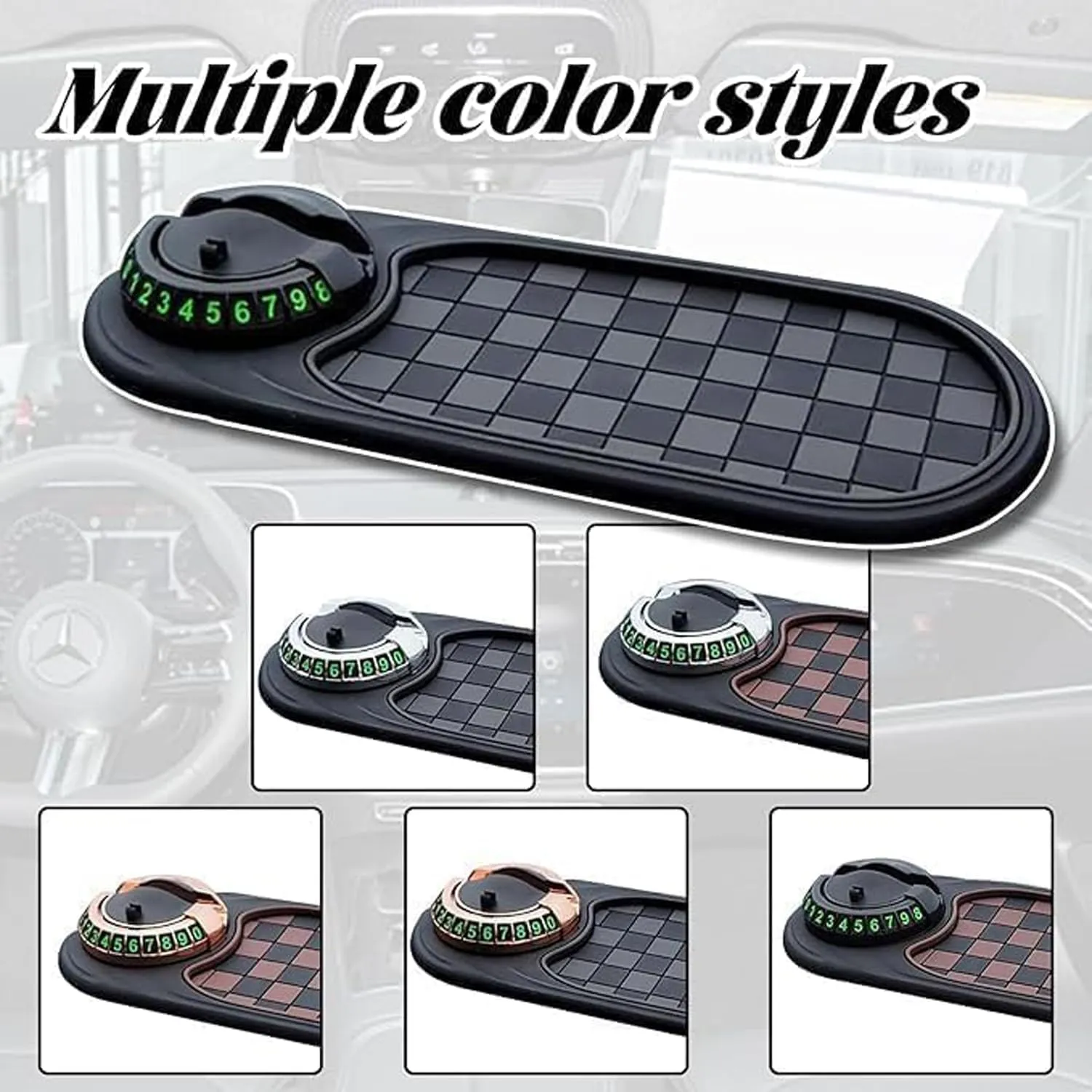 Guideline Multifunction Car Anti-Slip Mat, Guideline Phone Holder, Dashboard Tray Decorations Sticky Pad, Multifunctional Vehicle Mounted Anti Slip Mat with Temporary Parking Numbe (Brown-Black)