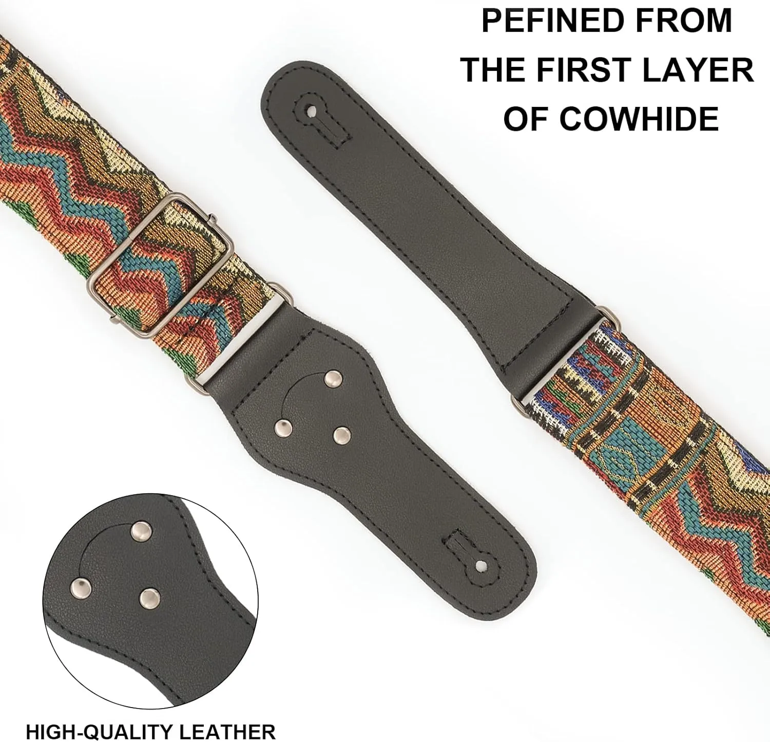 Guitar Strap-Vintage Woven, For Bass, Electric & Acoustic Guitar. FREE 2 Strap Locks   Headstock buttoned tie