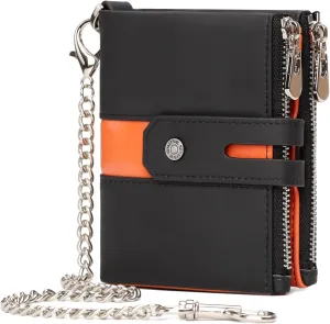 gzcz Mens Wallets with Chain Genuine Leather Bifold Wallet for Mens Rfid Blocking Mens Purse With Credit Card