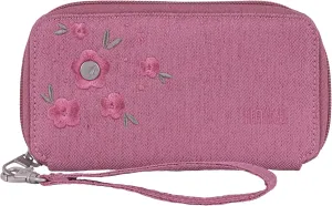 HAIKU Intrepid Small and Slim Women's Wristlet Wallet, Clutch Purse, Zip Around RFID-Blocking Credit Card holder, and ID Holder, Cherry Blossom