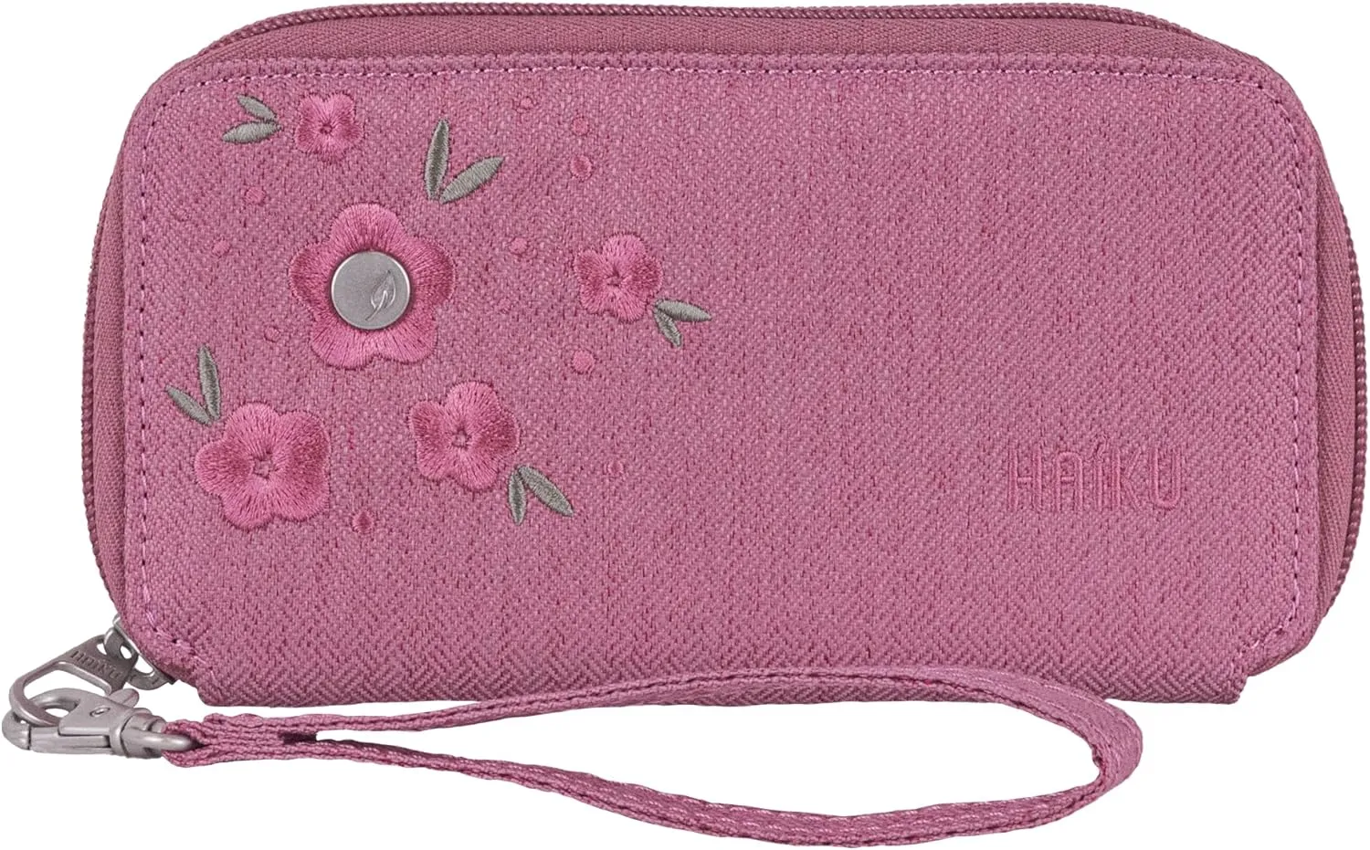 HAIKU Intrepid Small and Slim Women's Wristlet Wallet, Clutch Purse, Zip Around RFID-Blocking Credit Card holder, and ID Holder, Cherry Blossom