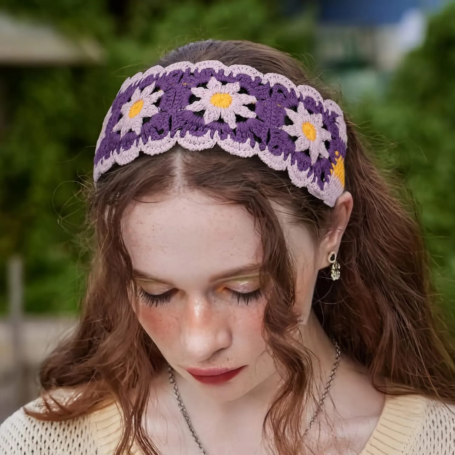 HAIMEIKANG Hippie Hair Bandanas Headbands for Women Boho Headband Knit Hair Bands Floral Head Wrap for Girls(red green pueple)