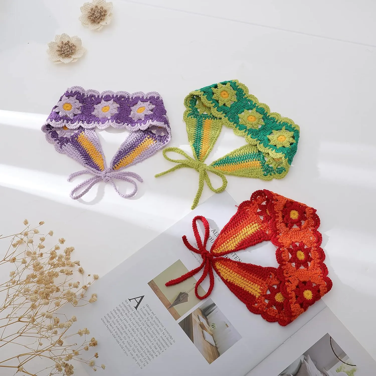 HAIMEIKANG Hippie Hair Bandanas Headbands for Women Boho Headband Knit Hair Bands Floral Head Wrap for Girls(red green pueple)