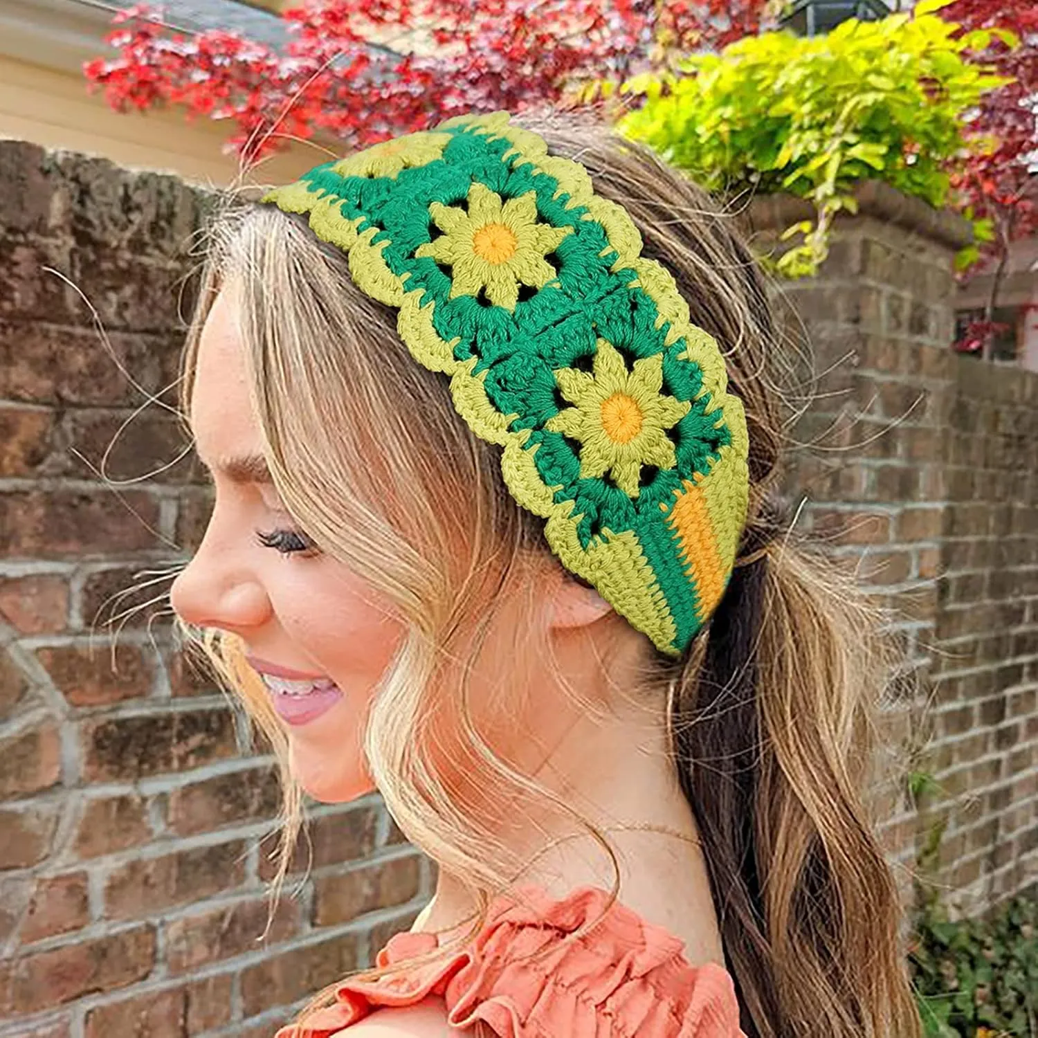 HAIMEIKANG Hippie Hair Bandanas Headbands for Women Boho Headband Knit Hair Bands Floral Head Wrap for Girls(red green pueple)