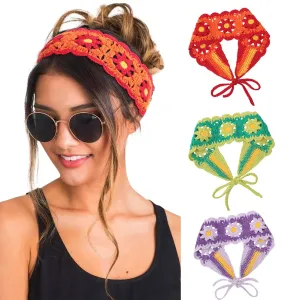 HAIMEIKANG Hippie Hair Bandanas Headbands for Women Boho Headband Knit Hair Bands Floral Head Wrap for Girls(red green pueple)