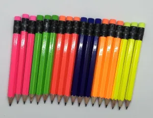 Half Pencils with Eraser - Golf, Classroom, Pew, Short, Mini, Small. Church, Non Toxic - Hexagon, Sharpened, #2 Pencil, Color - (Assorted Neon Colors), (Box of 72) 1/2 Gross Golf Pocket Pencil ™