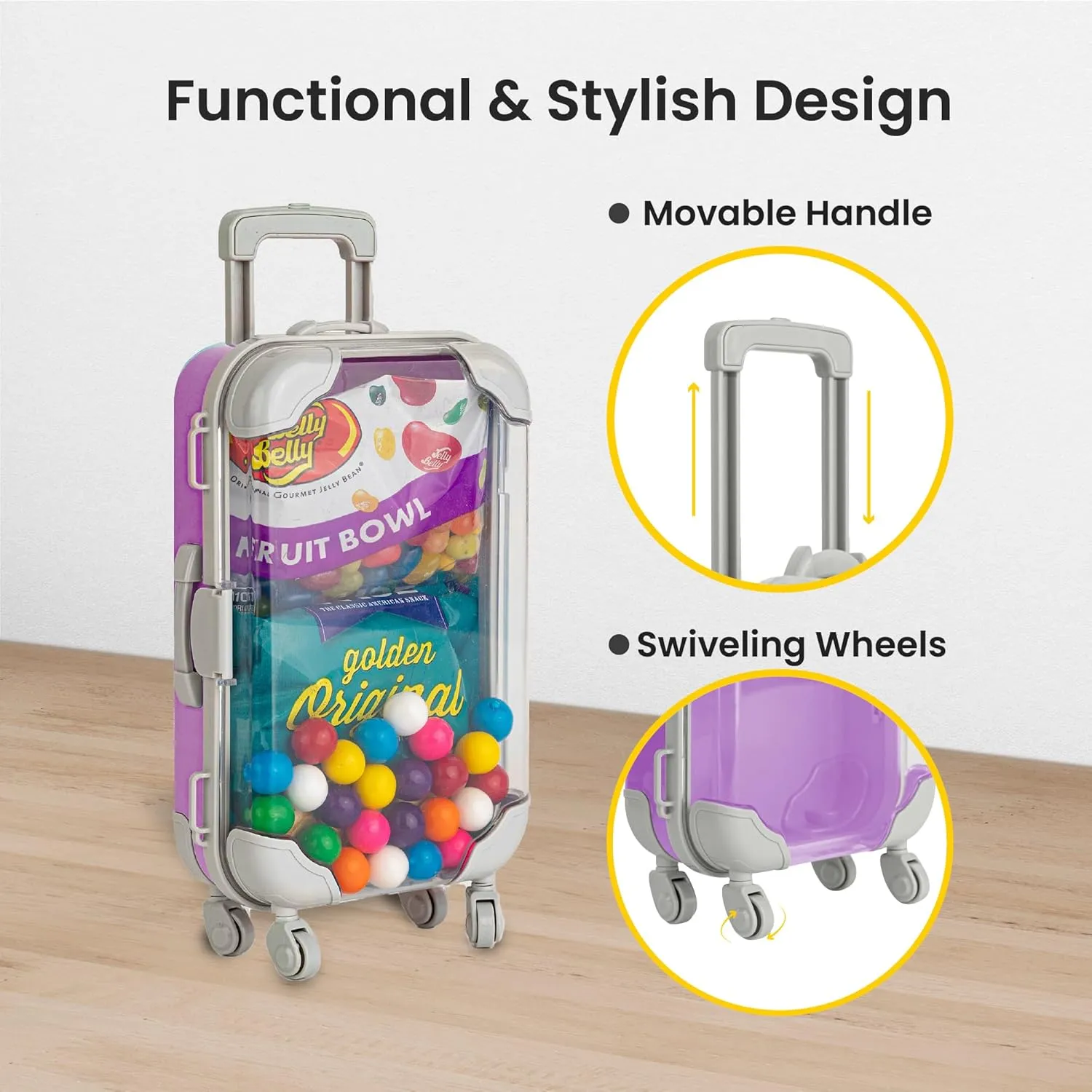 Hammont Mini Suitcase Party Favor Box - Plastic Rolling Mini Suitcases for Party Favors - Candy Box, Lash Box - Mini Luggage Party Favor | 2.95"x1.38"x6.7" (6 Pack)