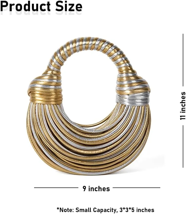 Hand-Woven Bread Women's Clutch Top Handle Satchel Shoulder Crossbody Creative Knotted Noodles Handbag Purses Underarm Bag