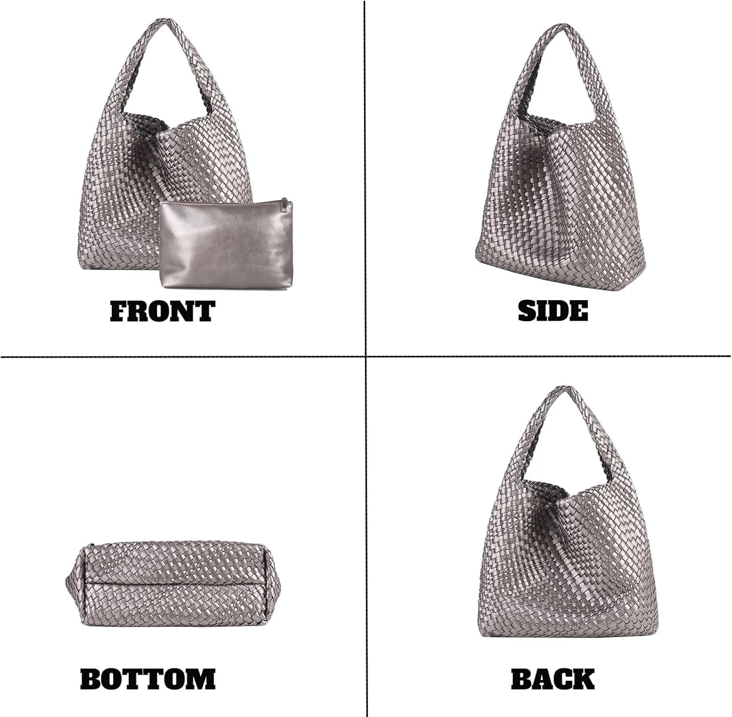 Hand Woven Tote for Women - Vegan Leather Handle Handbag, Travel Shoulder Bag, Hobo and Beach Bag With Purse