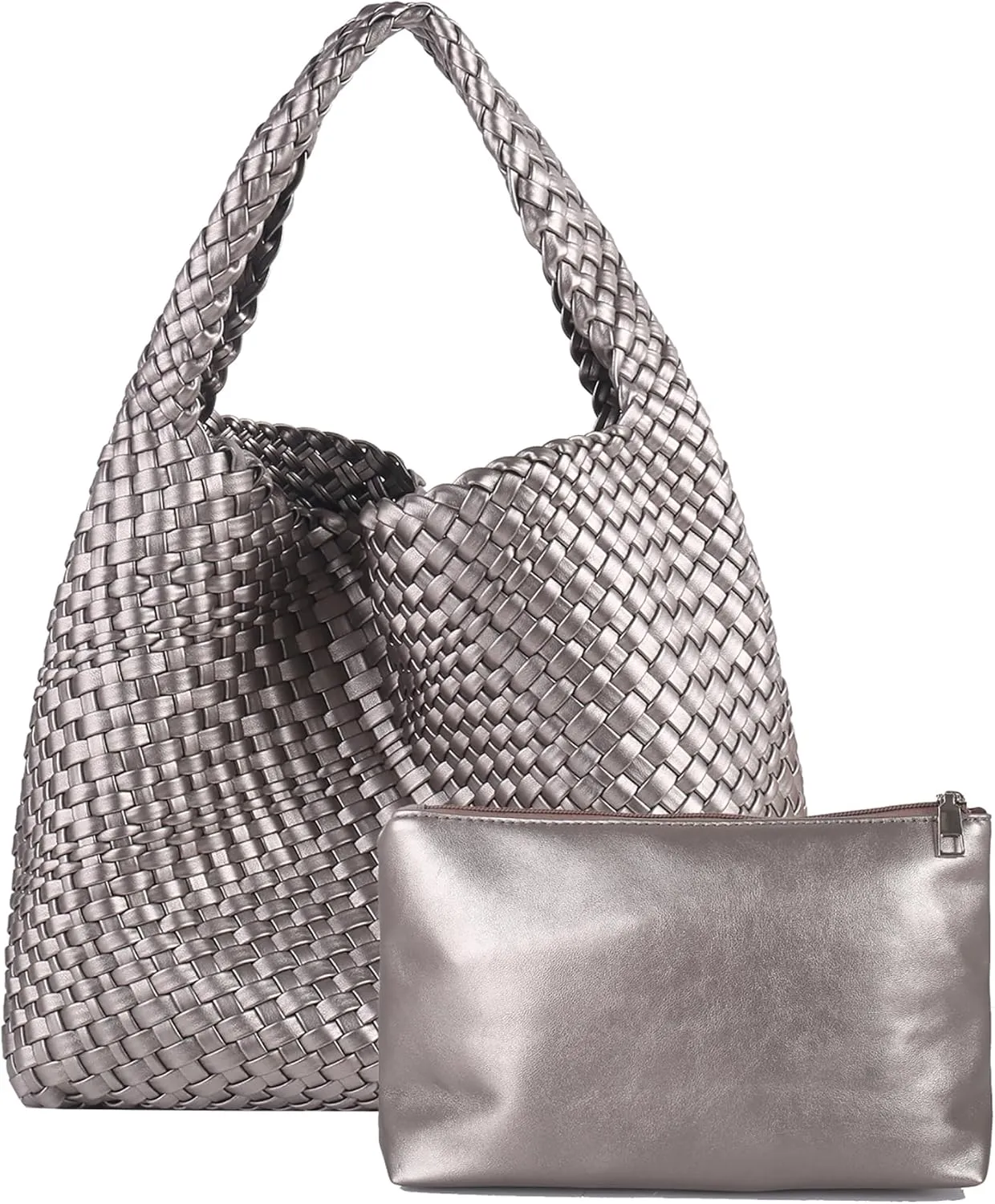 Hand Woven Tote for Women - Vegan Leather Handle Handbag, Travel Shoulder Bag, Hobo and Beach Bag With Purse