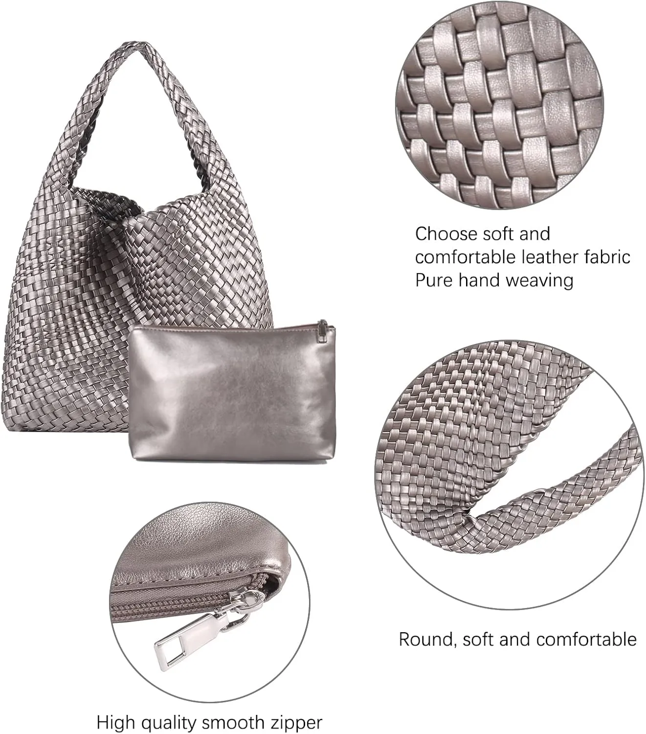 Hand Woven Tote for Women - Vegan Leather Handle Handbag, Travel Shoulder Bag, Hobo and Beach Bag With Purse
