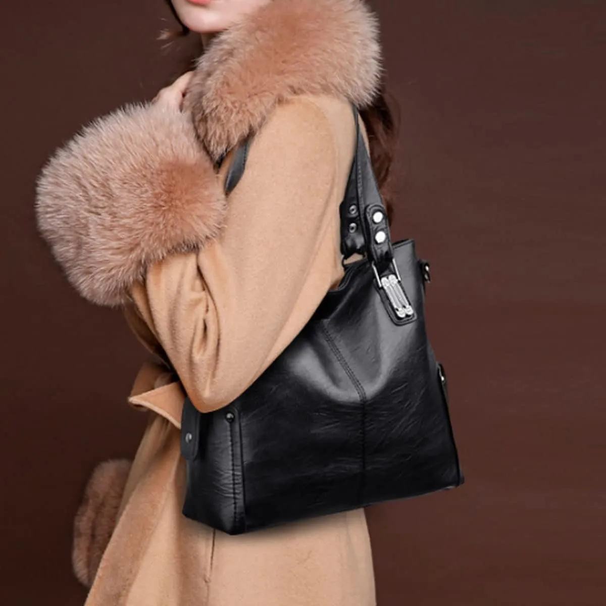 Handbag for Women PU Leather Shoulder Bag Fashion Top-Handle Satchel Multi-pocket Tote Crossbody Bag