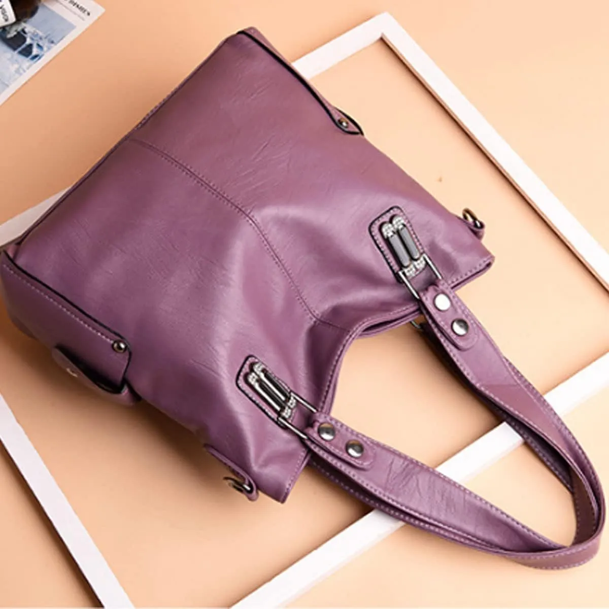 Handbag for Women PU Leather Shoulder Bag Fashion Top-Handle Satchel Multi-pocket Tote Crossbody Bag