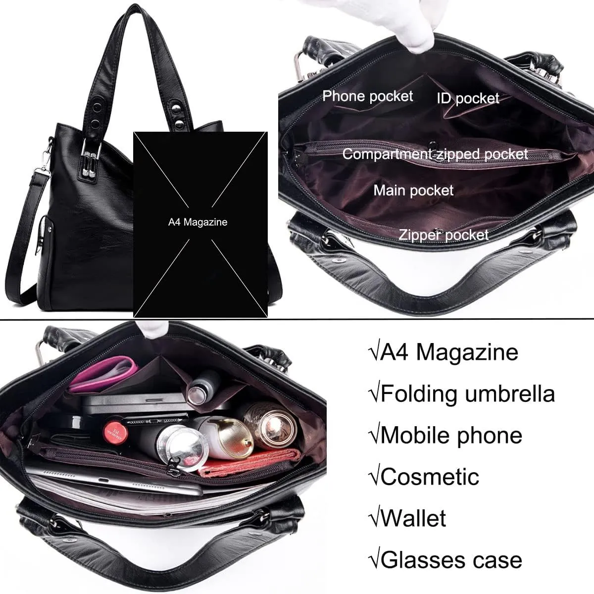 Handbag for Women PU Leather Shoulder Bag Fashion Top-Handle Satchel Multi-pocket Tote Crossbody Bag