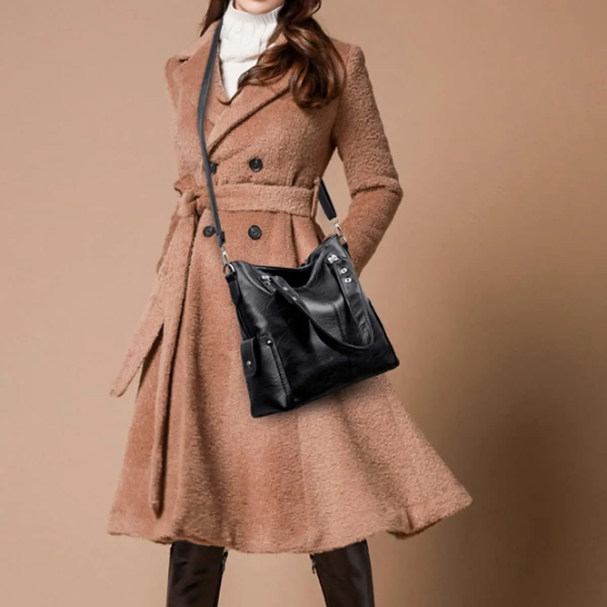 Handbag for Women PU Leather Shoulder Bag Fashion Top-Handle Satchel Multi-pocket Tote Crossbody Bag