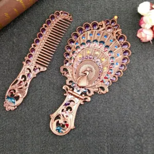 Handheld Mirror Set, Vintage Makeup Mirror and Comb Antique Princess Castle Vanity Mirror Cosmetic Decorative Embossed Hair Brush Gift for Women Girls (Castle 1)